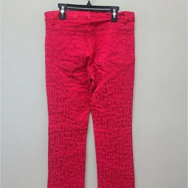 Theory Jeans Straight‎ Leg Geometric Red Denim Size 6 - Image 4