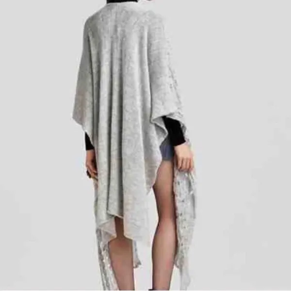 FREE PEOPLE Womens Cable Knit Poncho Cardigan Sweater Shawl in Grey XS/S - Image 4