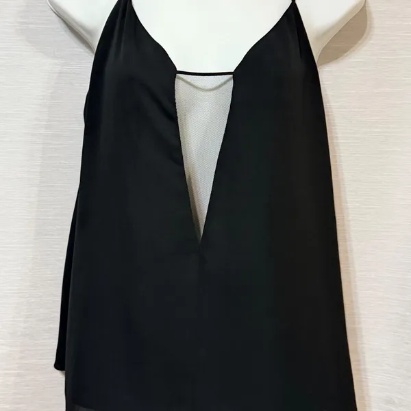 Babaton Aritzia Black Deep V-Neck Mesh Camisole Tank Top Medium YPO1-2597-37 - Image 3