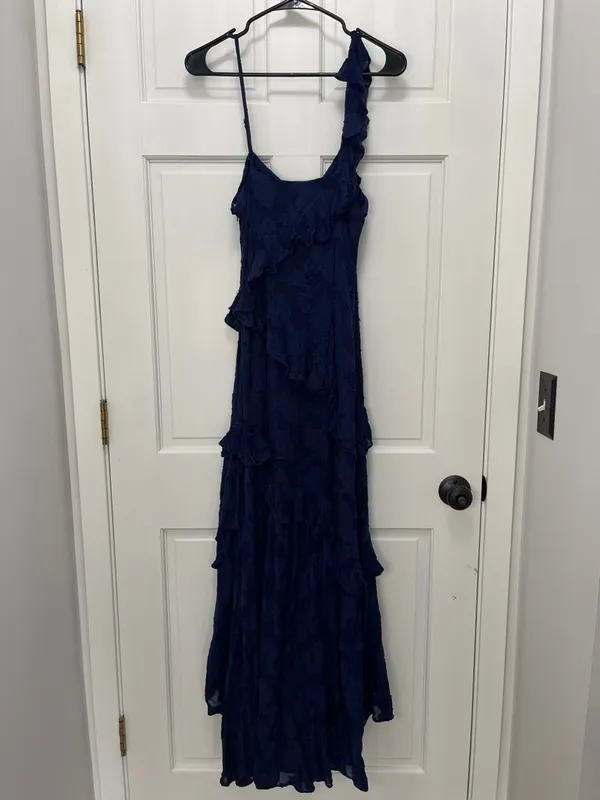 BHLDN Claudia Asymmetric Ruffle Chiffon Midi Dress - Size Medium - Image 11