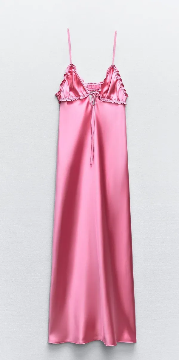 Zara maxi dress hot satin pink lingerie ruffled midi party Valentine’s date wedding - Image 12