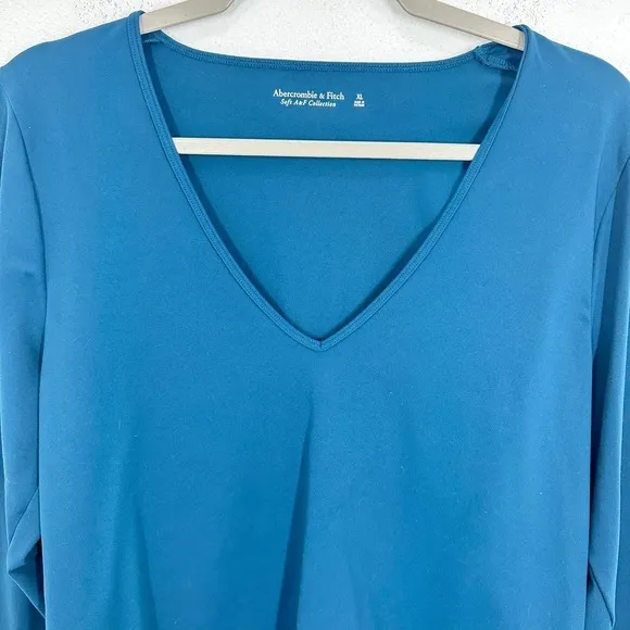 Abercrombie‎ & Fitch Soft AF Collection Teal V Neck Long Sleeve Top XL - Image 3