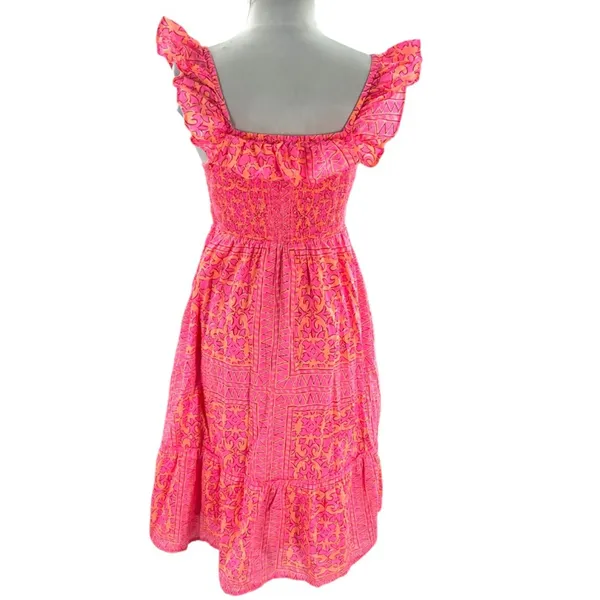 Vineyard vines Neon Tortola smocked midi dress pink orange‎ sz S - Image 4