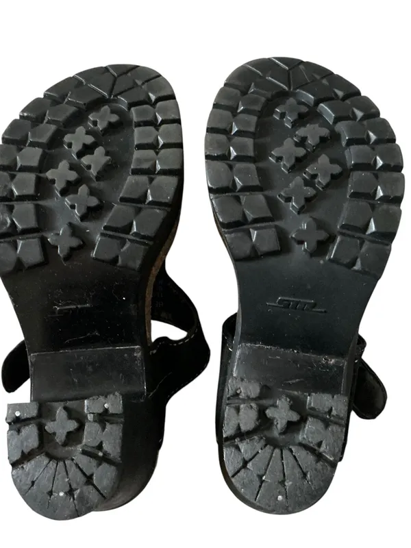 Vtg Steve Madden chunky heel sandals black suede leather Bedford size 6.5 - Image 5