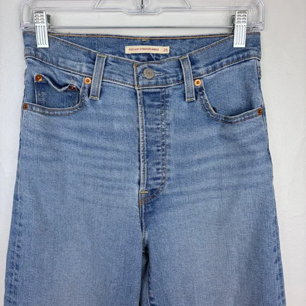 Levi's Ribcage Straight Ankle Jeans Medium Indigo Blue Highest Rise Size 26 - Image 3