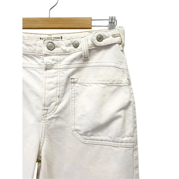Free People Palmer Cuffed Wide Leg Tab Waist Jeans Size 27 Eggshell White Wash - Image 5