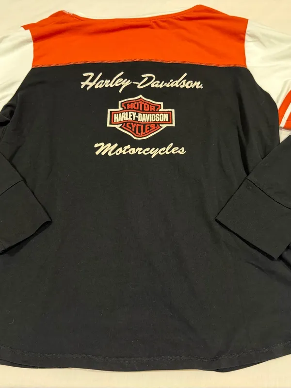 Harley-Davidson Classic Colorblock Henley Women’s Plus Size 2W Black Orange NEW - Image 2