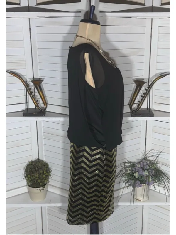 Guess mini cocktail dress black chiffon gold clubbing sequin pinup glam Y2K M - Image 3
