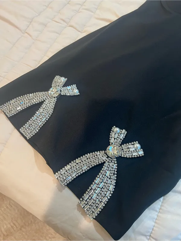Black Rhinestone Bow Bodycon Mini Dress - Image 5