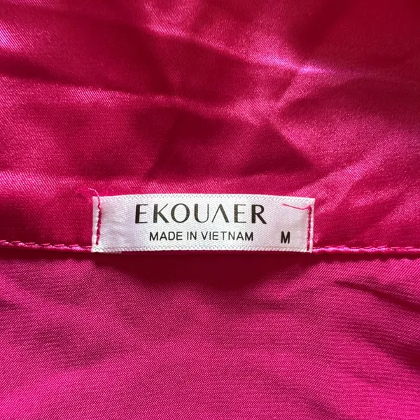 Ekouaer Womens‎ Hot Pink Satin Pajama Set Short Sleeve Button Down Shorts Size M - Image 6