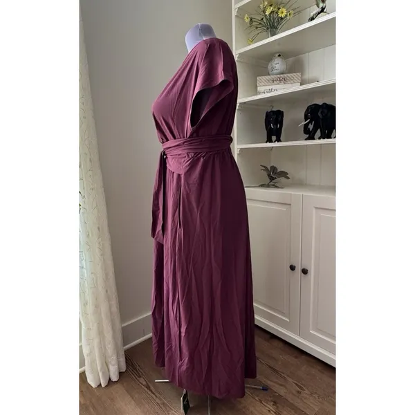 Halara Breezeful™ Midi Dress 2X Plus Amaranth Plum V Neck Short Sleeve Pockets - Image 3