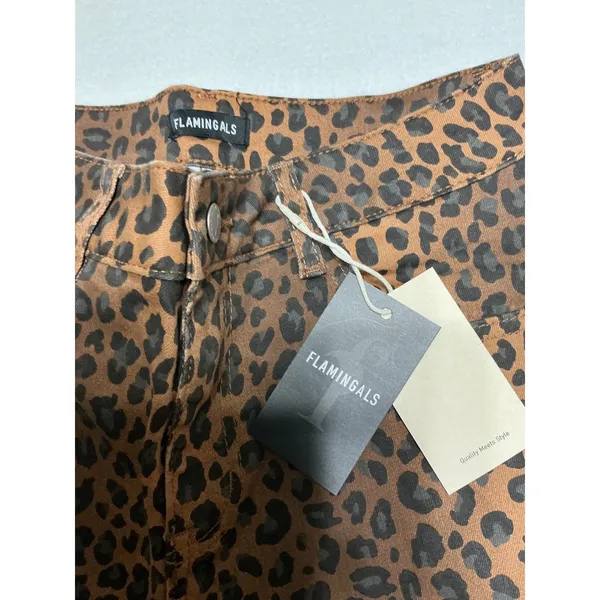 Flamingals Leopard Print Jeans Womens Wide Leg High Rise Stretch Pants NWT S - Image 3