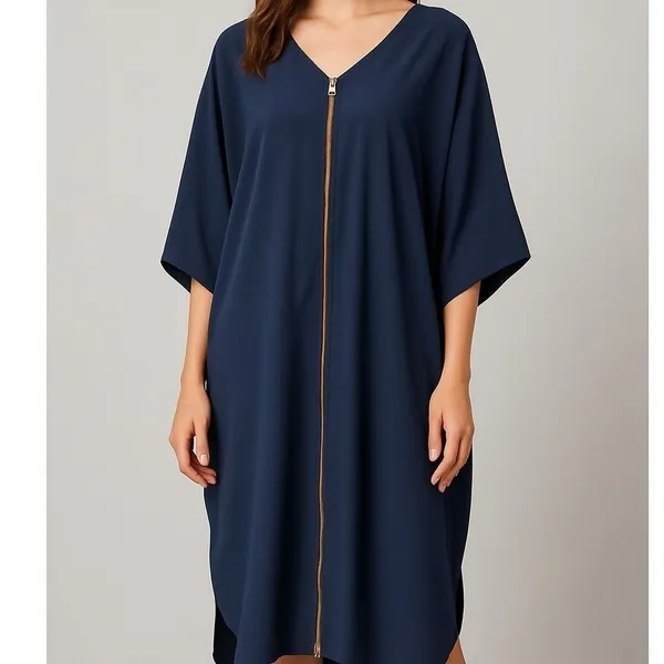 ASOS Womens Dress Navy Blue Zip Front Cocoon Draped Back Size 6 Long - Image 2