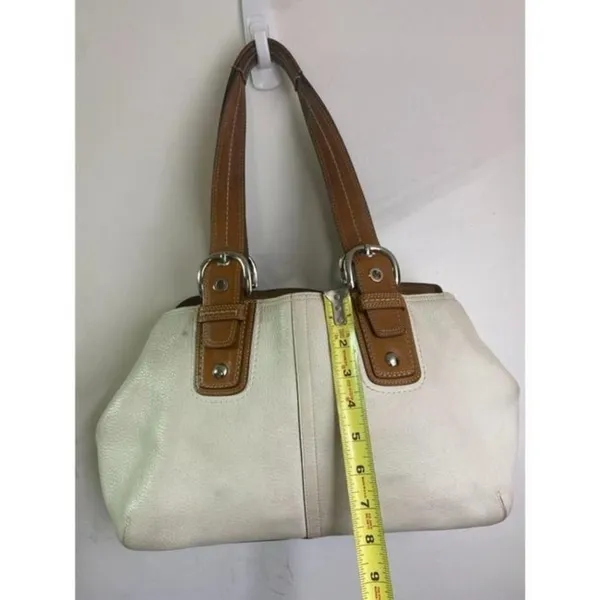 COACH Large White Brown Leather Shoulder Bag - Image 3