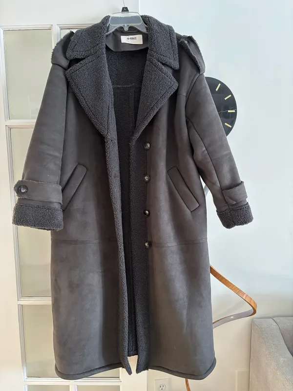 Vici Hobbes Sherpa lined suede pocketed coat - Image 3