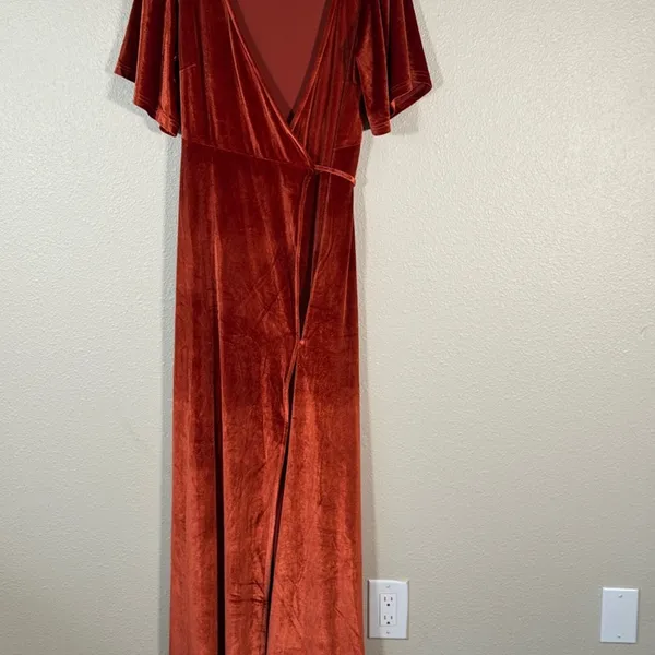 Baltic Born Orange Velvet Wrap Maxi Dress Womens L Fall Boho Hippie Classic - Image 8