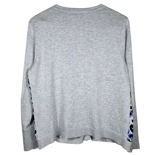 Chico's Grey Blue Leopard‎ Print Mixed Media Button Front Cardigan Sweater M - Image 2