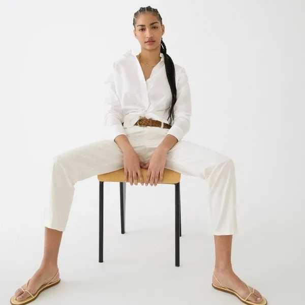 NWT Womens Size 29 29x28 J. Crew Off White Pleated Slouchy Boyfriend Chino Pants - Image 3