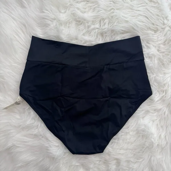 Aerie High Rise Full Coverage Crossover Bikini Bottom True Black Size Small - Image 5