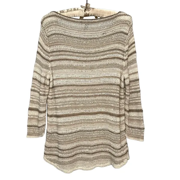 LRL Ralph Lauren Sweater Top XL Neutral Loose Knit Tunic Top Cotton Blend Beachy - Image 4