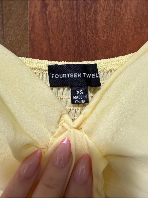 Light Yellow Puff-Sleeve Tie-Front Mini Dress - Image 2