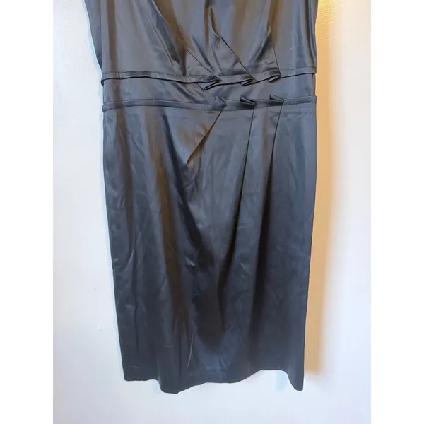 Talbots Sheath Dress Womens 12 Black Satin Pleated Formal Cocktail LBD NWT - Image 5