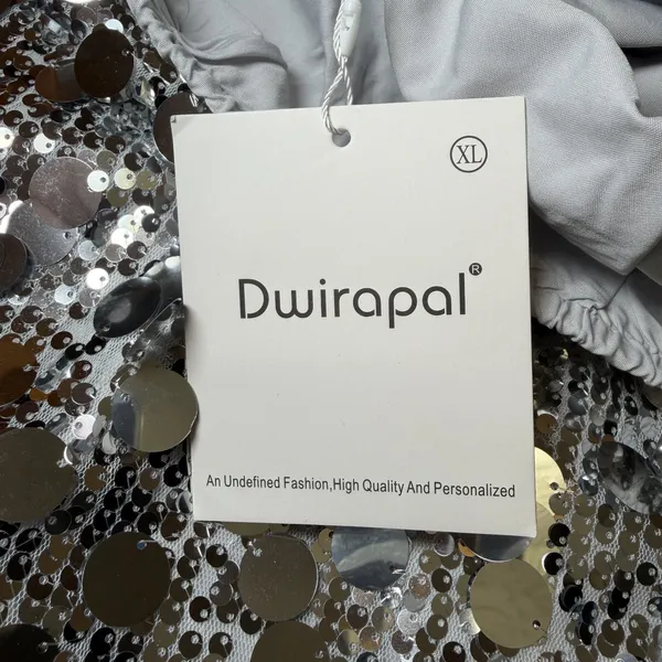 New Dwirapal Womens Size XL Silver Disc Sequin Mini Skirt Elastic Waist Party - Image 6