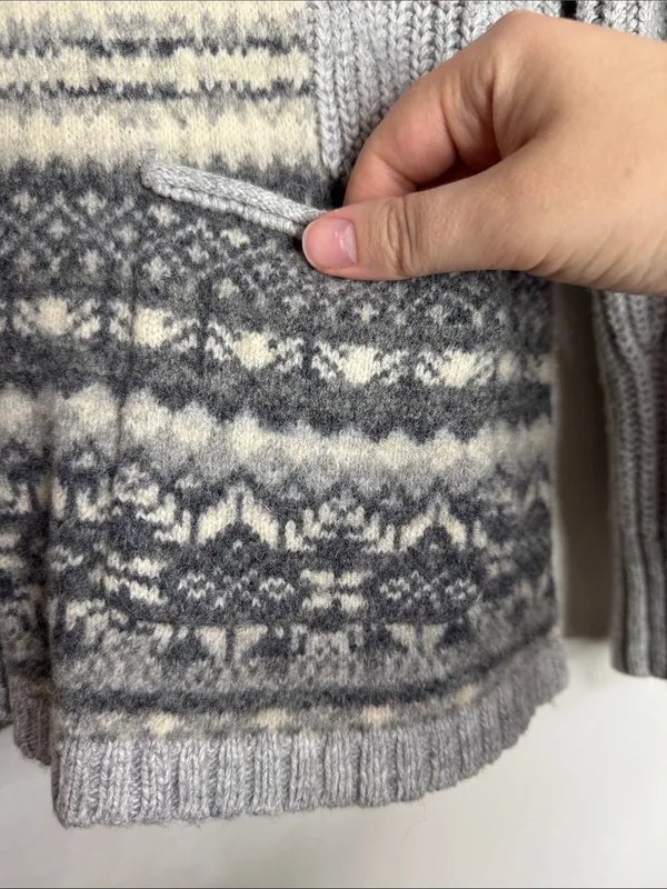 Vintage Eddie Bauer Ribbed Gray Fair Isle Nordic Buttoned Sweater Cardigan sz Mp - Image 5