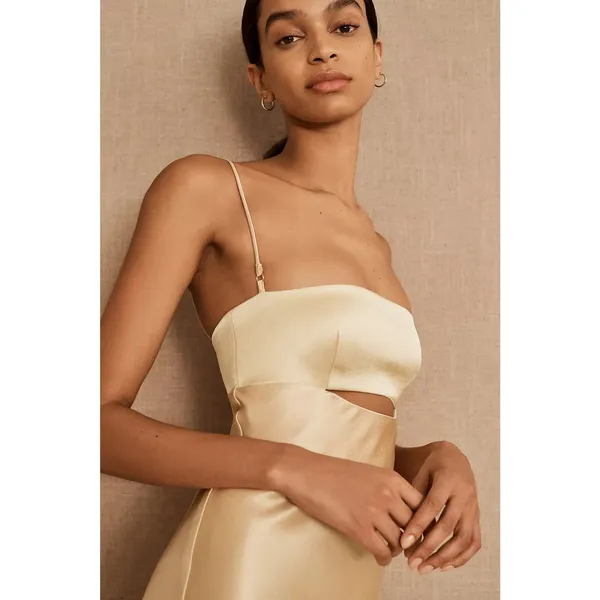 BEC & Bridge Carrie Yellow Satin Silk Sleeveless Cutout Cami Slip Midi Dress 4 - Image 3