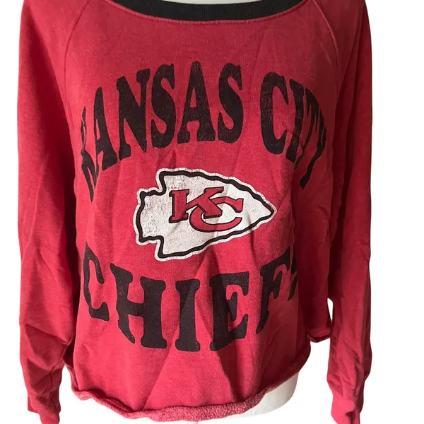 Kansas City Chiefs 47 Brand Cropped Sweatshirt‎ Red Black Sporty Womens L - Image 2