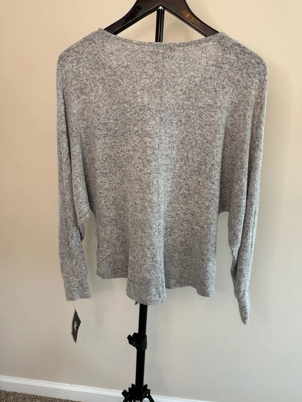 IZ Byer Sweater Size S Grey Knit Front Tie Top - Image 3
