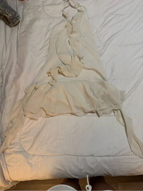 Amazon Ivory Ruffle Halter Dress - Image 5