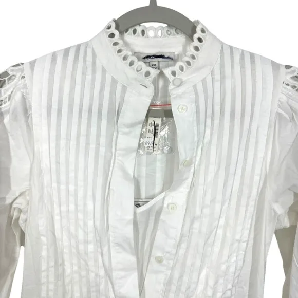 Madewell‎ Pintuck Lace Mini Dress White Cotton Eyelet Long Sleeve NU568 XXS NEW - Image 5