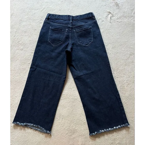 ARTELIER Nicole Miller Sullivan Dark Wash Wide Leg Crop‎ Raw Hem Denim Jeans 26 - Image 3