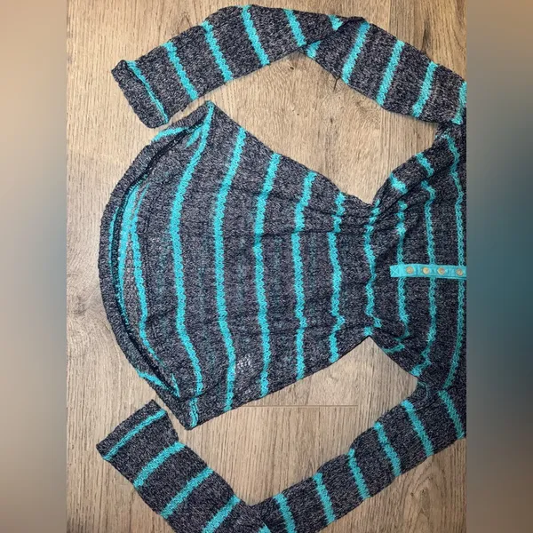 Vintage Y2K Aeropostale black, grey, teal striped knit sweater - Image 3