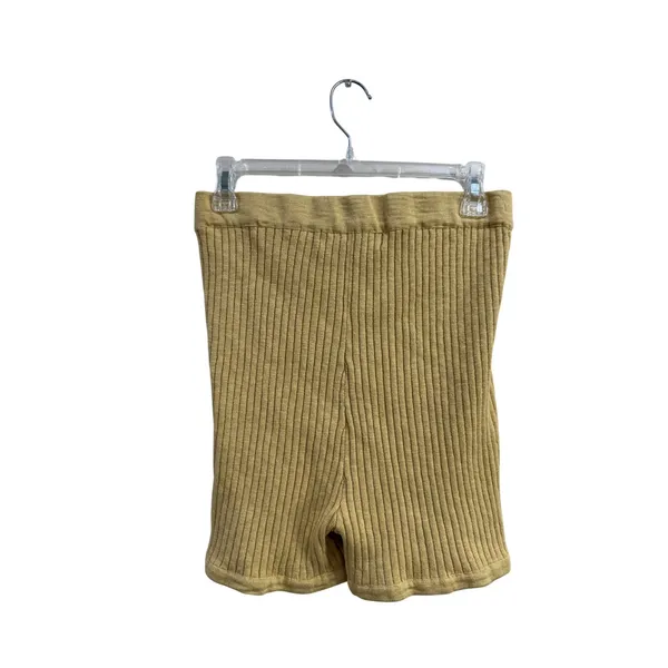 Free People Beach Ribbed Knit Shorts Mustard Yellow Cotton Linen Blend Medium - Image 3