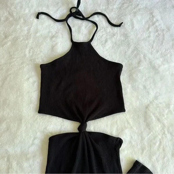 VICI Black Ribbed Cut Out Waist Maxi Dress Women's Size Small - Image 2