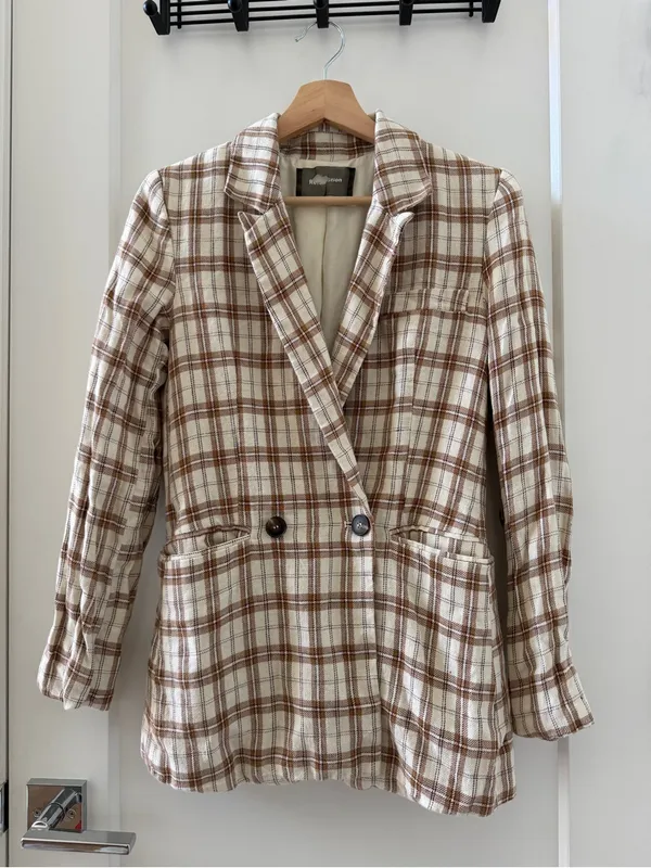 Reformation Verano Cream Plaid Linen Blazer Size XS - Image 3