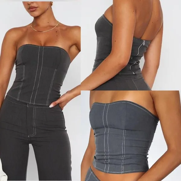 WHITE FOX BOUTIQUE Hours In Silence Crop Corset Tube Top in Charcoal Sz Medium - Image 3