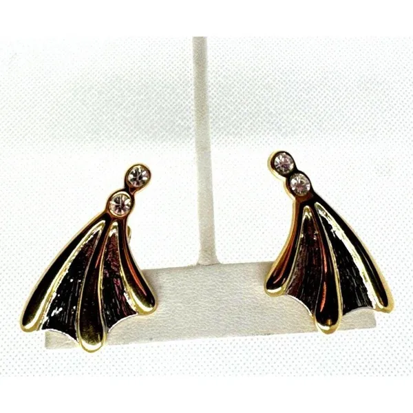Vintage Rhinestone Gold and Silver Tone‎ Clip On Earrings 1960s Whimsical - Image 5