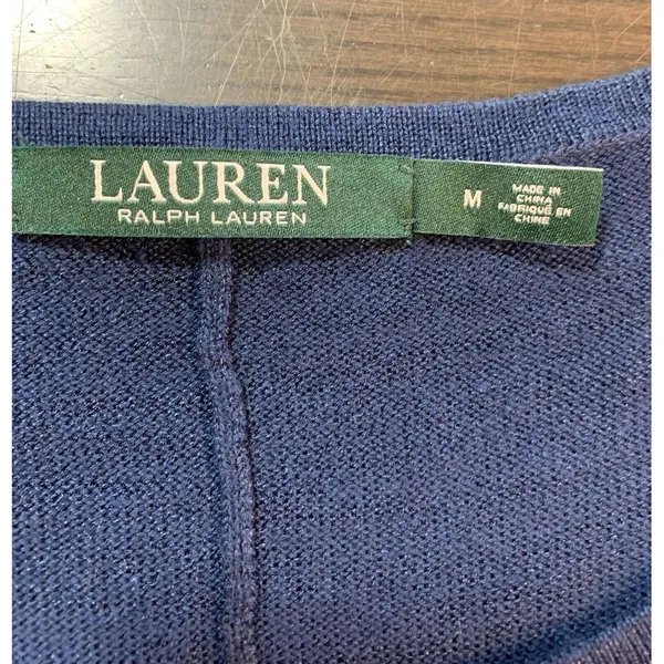 Lauren Ralph Lauren Knit Top‎ Womens Medium Handkerchief Hem Blue Classic Preppy - Image 5
