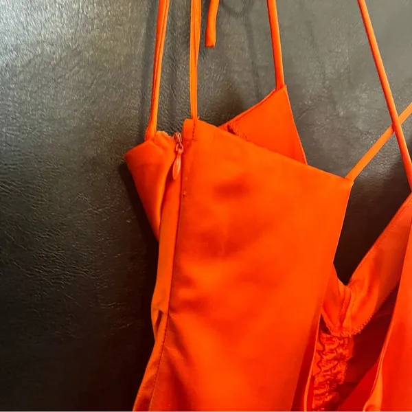 Jason‎ Wu Orange/Red Satin Feel Midi Dress Size Large - Image 10
