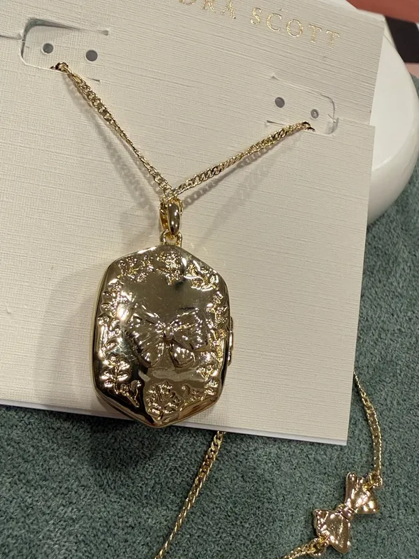 Kendra Scott x LoveShackFancy | Gold Plated Pink Flower Locket Pendant Necklace - Image 3
