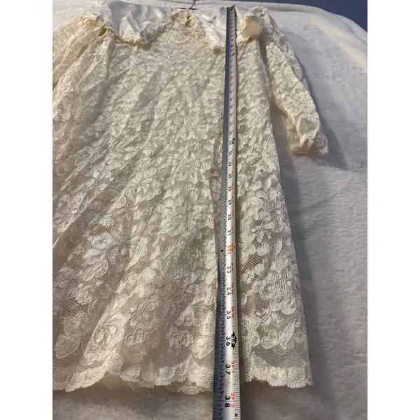 Vintage Ivory Floral Lace Mini Dress Oversized Sailor Collar Long Sleeve Cream - Image 5