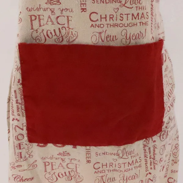 Vintage Holiday Christmas Apron Kitchen Womens Size OS Red Cream Joy Love Pocket - Image 4