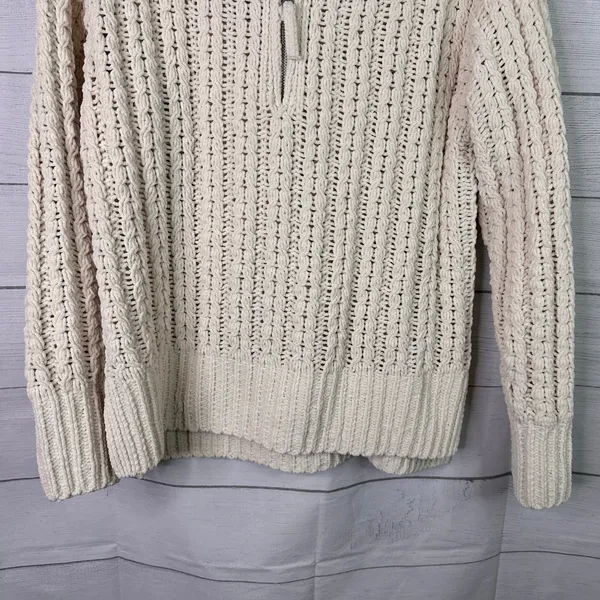 Aerie Cable Knit Chenille Sweater Womens XXS Cream Ivory Quarter Zip Pullover - Image 4