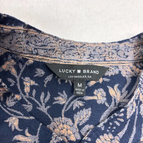 LUCKY BRAND Top Blue Pink Floral Pin-tucked Front Boho 3/4 sleeve shirt size‎ M - Image 11