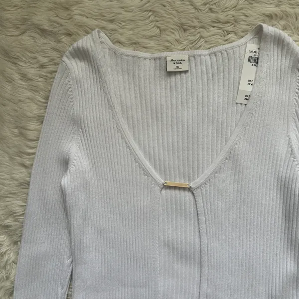 Top Slim Bar Closure Open Cardigan Ribbed White XS NWT New - Image 5