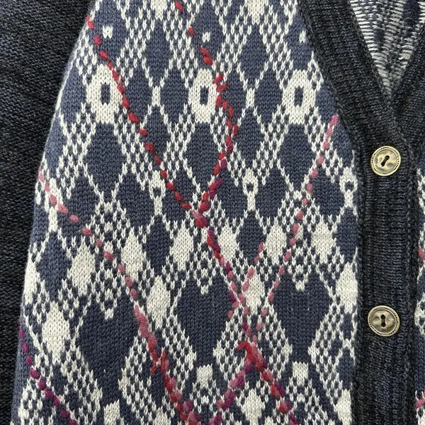 Free People Foxtrot Argyle Knit Cardigan Sweater Women's L Wool Blend‎ Preppy - Image 11