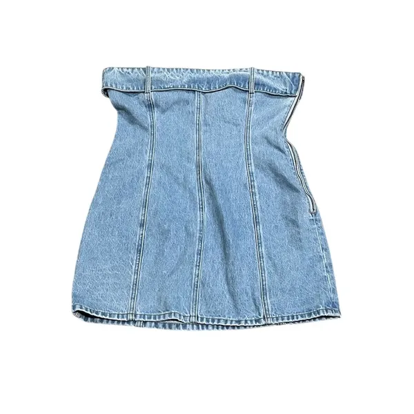 Meshki Women's XL Teddi Denim Strapless Mini Dress Blue Casual Summer - Image 3